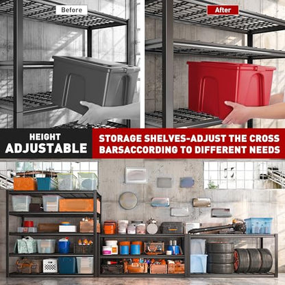 48.2''W Garage Shelving Heavy Duty Metal Shelving 3000LBS Storage Shelves Adjustable Metal Shelves Industrial 5 Tier Garage Shelf for Basement Pantry Warehouse Supermarket (24.2"D x 48.2"W x 72.2"H)