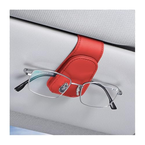 Sunglasses Holders for Car Sun Visor (1 Pack / Red/Leather)