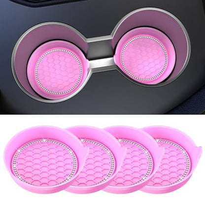 4 Pack Car Cup Holder Coaster Bling Crystal Rhinestone Car Interior (Pink / 4 Pack)