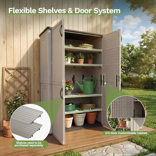 50 cu.ft Plastic Vertical Outdoor Storage Shed (Beige / 50 Cu FT Cabinet)