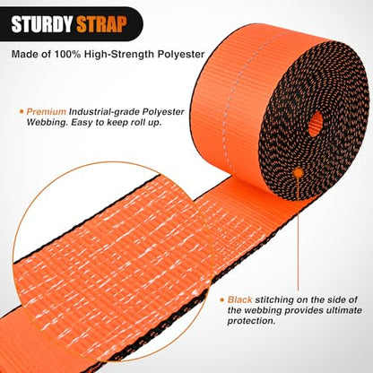 Truck Straps 4”×30’ Heavy Duty 16800LBS Break Strength 10 Pack (4in x 30ft Truck Straps 10PCS Orange / Straps)