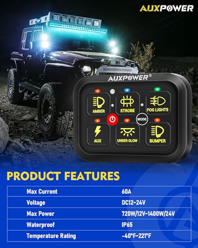 6 Gang Switch Panel Toggle Momentary Pulsed Led Switch Panel RGB Dimmable Switch Panel Auxiliary Circuit Control Relay System Automotive Switch Panel for Truck Boat Car (RGB A26 / Standard Panel)