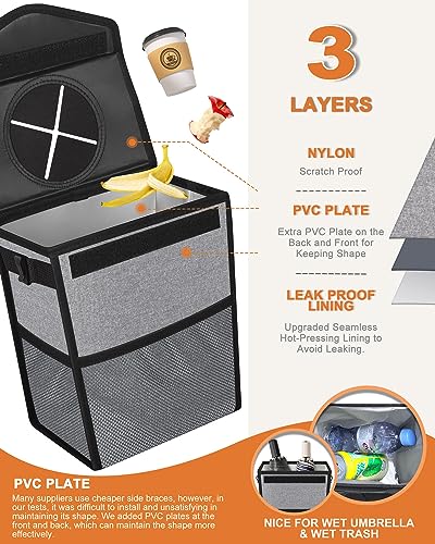 Car Trash Can with Lid Leakproof Car Garbage Bag Vehicle Trash Bin (2 Gallons / Grey)