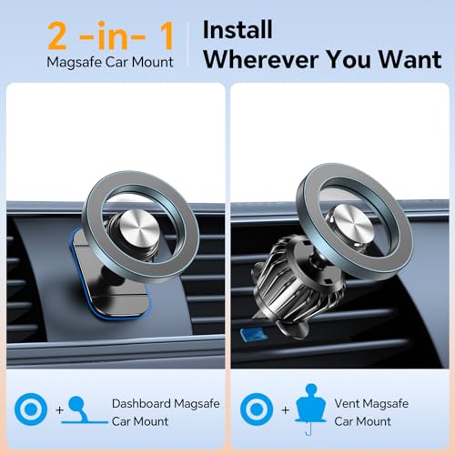 for Magsafe Car Mount【20 Strong Magnets】Magnetic Phone Holder for Car Phone Holder Mount Dash Mounted Holders Cell Phone Holders for Your Car Accessories for Women Men for iPhone 17 16 15 14 (Metal Gray)