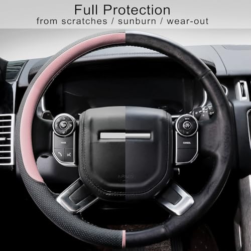 Breathable Car Steering Wheel Cover 16 inch Auto Universal Leather Wrap Non (A-Pink / L (15.5"-16"))