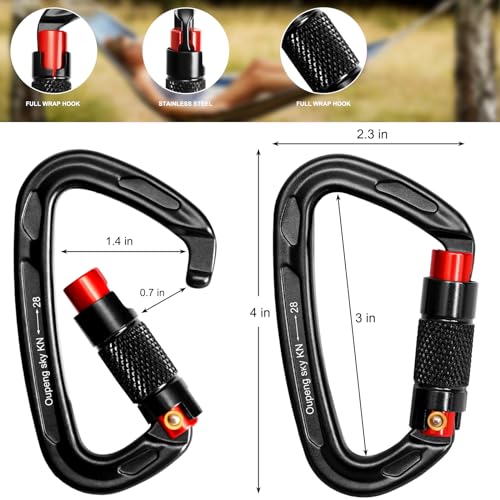 Auto Locking Carabiner Clips (2 Black+Red)