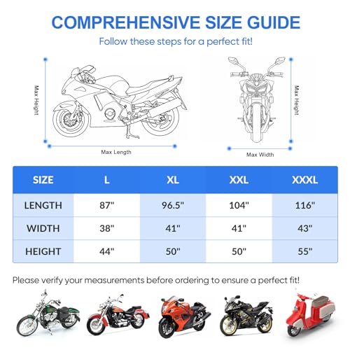 Motorcycle Cover Waterproof Outdoor All Weather Protection Black (black / XXXL ( 116*43*55 inches ))
