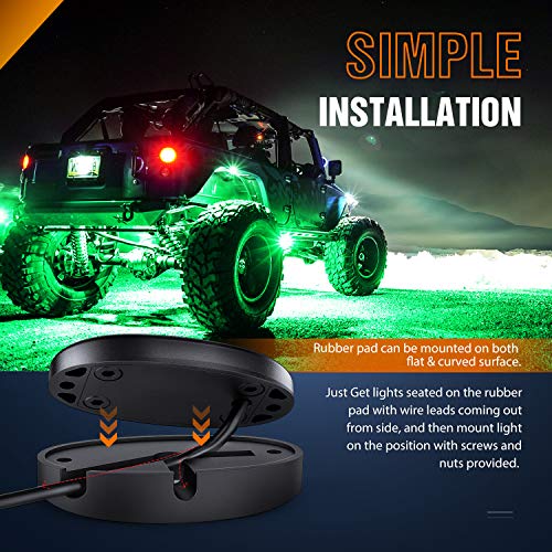 LED Rock Light 6PCS Underglow Wheel Well Pods Waterproof Exterior Underbody Roof Rack Side Lamps for Car Truck Pickups ATV UTV SUV Motorcycle Boat (Green / 6Pcs Pods)