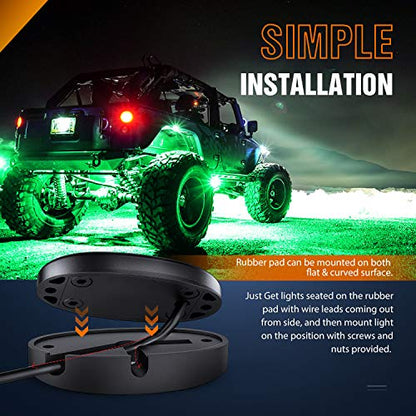 LED Rock Light 6PCS Underglow Wheel Well Pods Waterproof Exterior Underbody Roof Rack Side Lamps for Car Truck Pickups ATV UTV SUV Motorcycle Boat (Green / 6Pcs Pods)