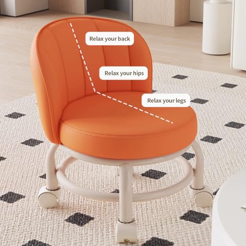 Low Rolling Stool with Backrest (Orange)