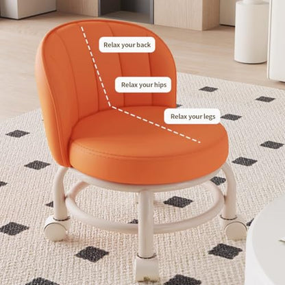 Low Rolling Stool with Backrest (Orange)
