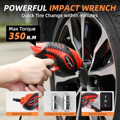 Electric Car Jack 5 Ton 12V Hydraulic (Black Jack+Impact Wrench)