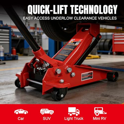 Heavy Duty Hydraulic Car Floor Jack with Quick Lift Pump for All Terrain Vehicles (Red / Single Pump / 3 Ton)