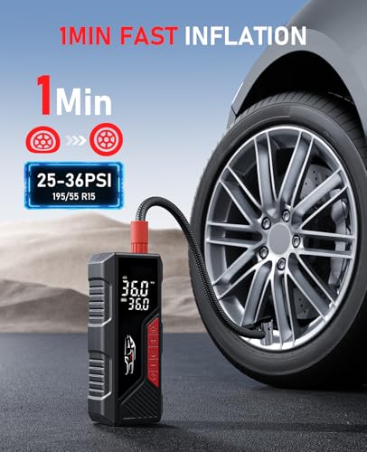 Dual Power Tire Inflator Portable Air Compressor (Black-red)