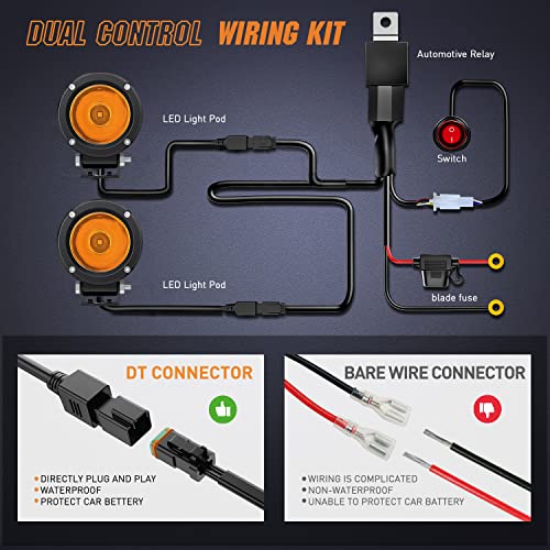 2 PCS 3 Inch Spot Round Amber Motorcycle LED Pods (2Pcs Amber Lights+Wiring harness)