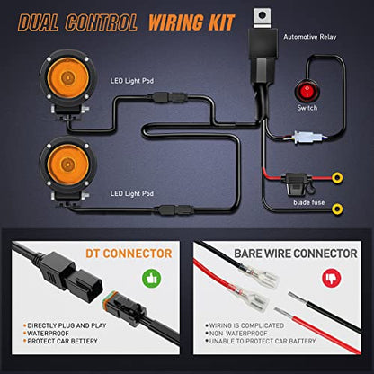 2 PCS 3 Inch Spot Round Amber Motorcycle LED Pods (2Pcs Amber Lights+Wiring harness)