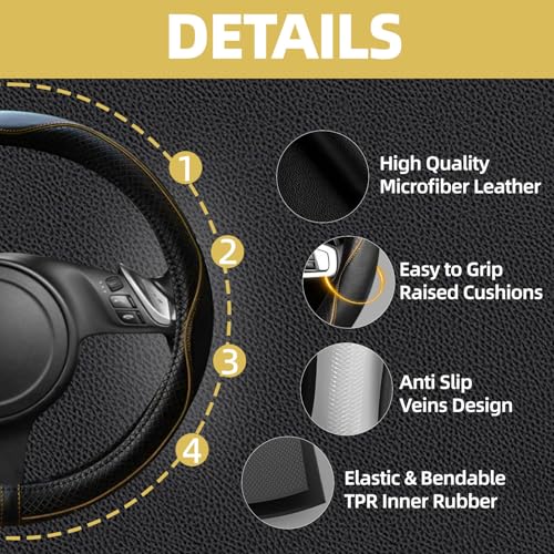 6 PCS Car Steering Wheel Cover Set (Steering Wheel Cover Set / Black with beige)