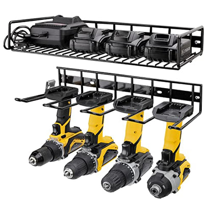 Wall Mounted Power Tool Organizer Holder (Drill Rack & Tool Shelf)