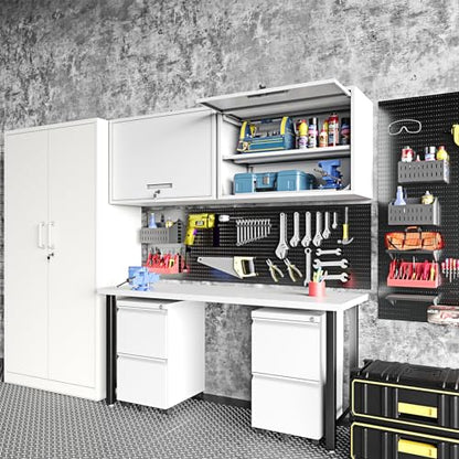Bathroom Wall Cabinet Medicine Cabinet Over The Toilet Storage Upper Storage Cabinet Metal Wall Cabinet Garage Assembly Required White (White / 22" Tall)