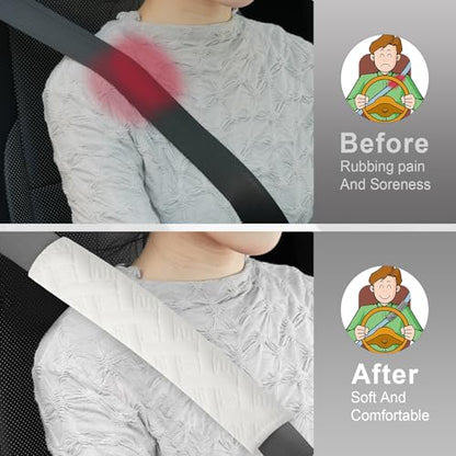 2 Pack Universal Car Shoulder Strap Pads Cover for A More Comfortable Driving (White)