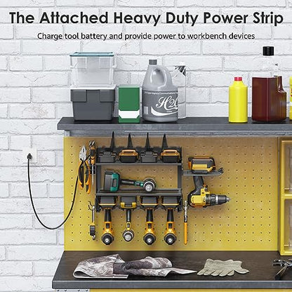 Modular Power Tool Organizer Wall Mount Charging Station (Black / 10FT Cord)
