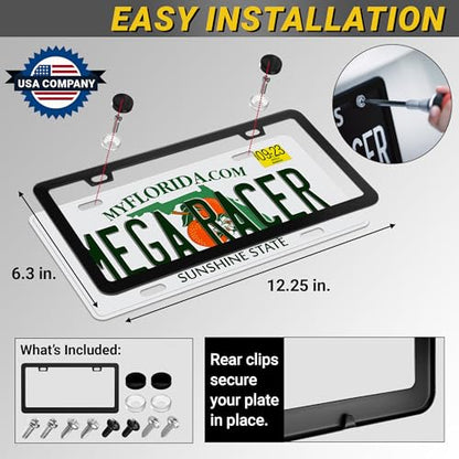 Premium Slim Matte Black License Plate Frame (Black / 1 Piece)