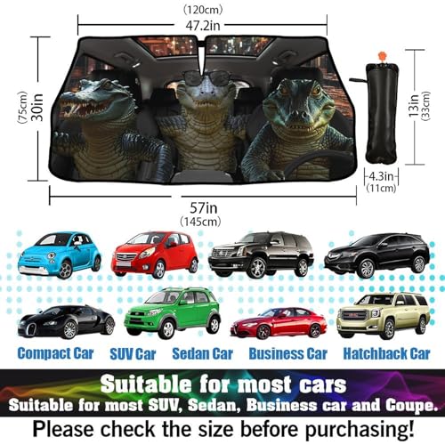 Funny Crocodiles Car Windshield Sun Shade Umbrella Sunshade Block UV Rays Sun Visor Protector Auto Windshield Sunshade to Keep Vehicle Cool for Cars Trucks & Suvs 57 X 30 in (57'' X 30'' / ylzys-7)