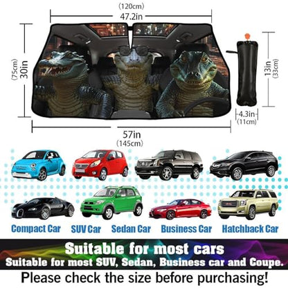 Funny Crocodiles Car Windshield Sun Shade Umbrella Sunshade Block UV Rays Sun Visor Protector Auto Windshield Sunshade to Keep Vehicle Cool for Cars Trucks & Suvs 57 X 30 in (57'' X 30'' / ylzys-7)