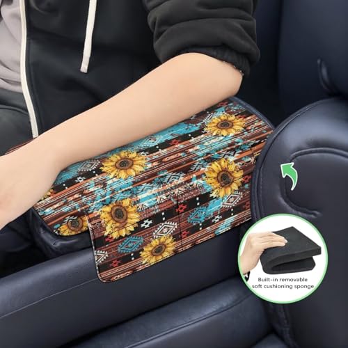 Aztec Sunflower Brown Car Center Console Cover Soft Non (Aztec Sunflower Brown)