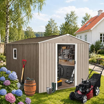 8x10 FT Outdoor Storage Shed (8x10 FT/Window / Warm Gray)