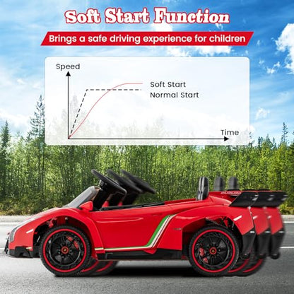 Ride on Car Lamborghini Licensed 12V Battery Powered 4WD Sports Car with Remote Control (Red)