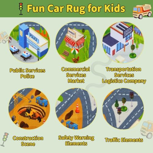 Kids Rug Play Mat (Green City2 / 5'3''x6'6'')