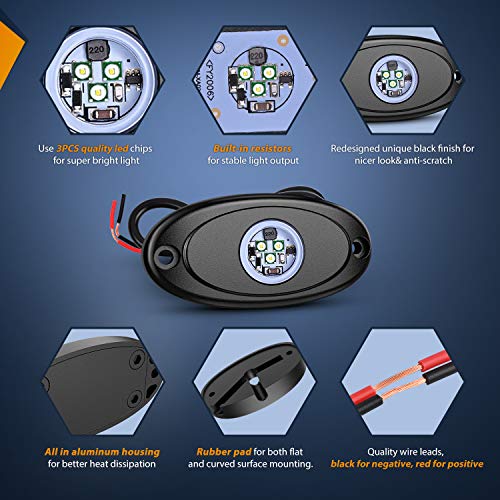 LED Rock Light 6PCS White Light Pods Waterproof Under Body Wheel Well Light Exterior Interior Lights for Car Truck Pickups ATV UTV SUV Motorcycle Boat (White / 6Pcs Pods)