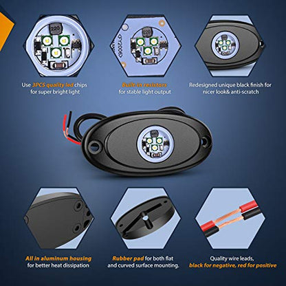 LED Rock Light 6PCS White Light Pods Waterproof Under Body Wheel Well Light Exterior Interior Lights for Car Truck Pickups ATV UTV SUV Motorcycle Boat (White / 6Pcs Pods)