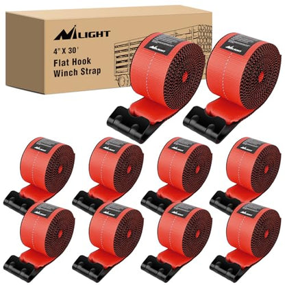 Truck Straps 4" x 30' Heavy Duty Tie Down with Flat Hooks (10Pcs 4in x 30ft Truck Straps Red)