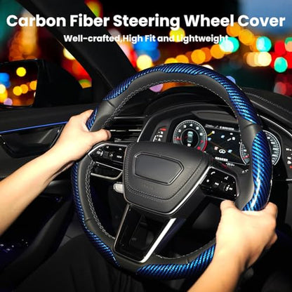 Carbon Fiber Steering Wheel Cover 3PCS Set (Blue)