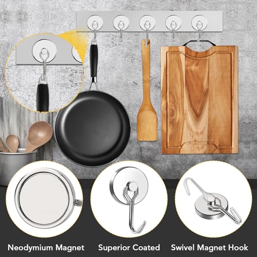 Magnetic Hooks Heavy Duty 120LB+ Swivel Swing Strong Magnet Hook (Silver / 1.26in)