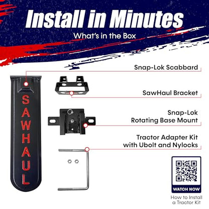 GearHaul SawHaul SnapLok Rotating Tractor Chainsaw Carrier (Rotating - Tractors / 20 Inch Scabbard / Red)