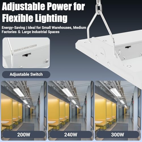 2-Pack 300W/240W/200W LED Linear Shop Lights, 0-10V Dimmable 5000K (300W)