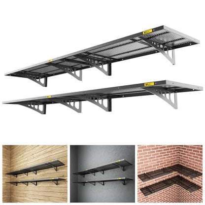 4Pack 1.64x4ft Adjustable Metal Garage Wall Shelving Heavy Duty Garage Storage Shelf Wall Mounted Black (1.64x4ft-4Pack / Black)