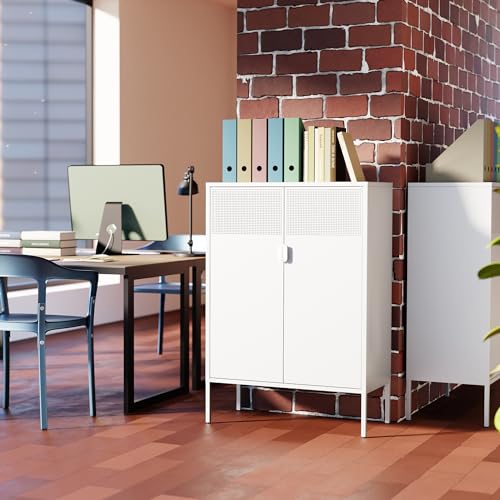 2 Mesh Door Metal Storage Cabinet with Adjustable Shelves (White / 47''H)