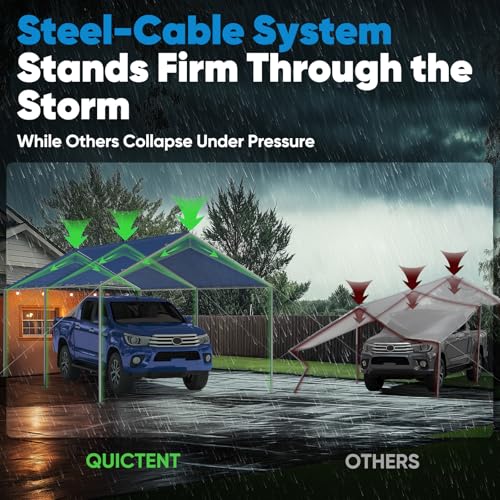 10x20 ft Heavy Duty Car Canopy Galvanized Frame Carport Outdoor Party Tent Boat Shelter with 3 Reinforced Steel Cables (Blue / 10'x20')