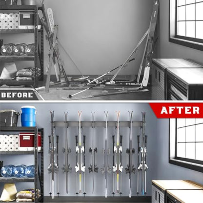 Ski Rack Wall Mounted Ski Storage Rack (8 Ski Hooks)