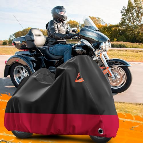 Trike Cover Waterproof Outdoor Heavy Duty 3 Wheel Motorcycle Cover (Black&Red)