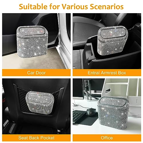 Bling Car Trash Can with 30pcs Garbage Bags (Black/White Rhinestone)