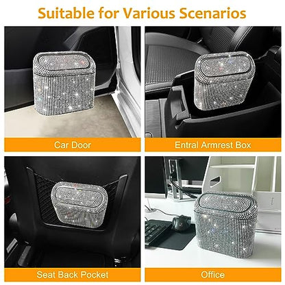 Bling Car Trash Can with 30pcs Garbage Bags (Black/White Rhinestone)