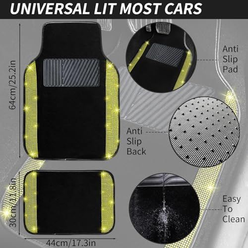 Bling Car Floor Mats Full Set (Yellow Diamond / Car Floor Mats (4 Pieces))