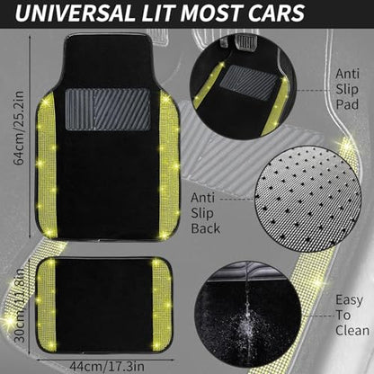 Bling Car Floor Mats Full Set (Yellow Diamond / Car Floor Mats (4 Pieces))