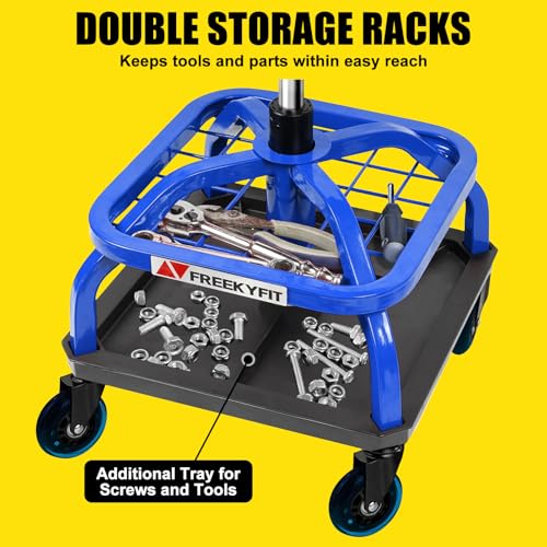 Rolling Stool with Blue Wheels (Blue Stool With Blue Casters)