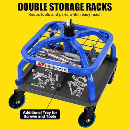 Rolling Stool with Blue Wheels (Blue Stool With Blue Casters)